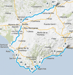Karte mit Route der Andalusien Fahrradtour