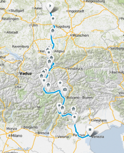 Karte mit Route der Via Claudia Augusta für Luschen ;-)
